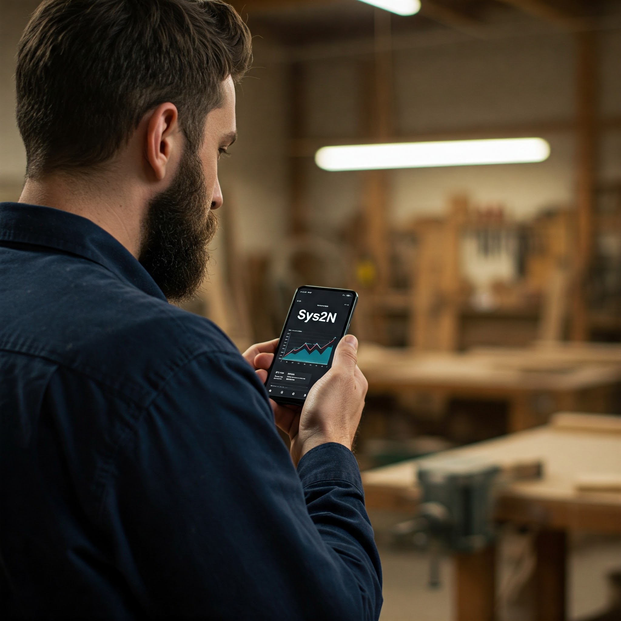 Imagem de pessoa usando a sys2n no dispositivo móvel para gerenciar negócios