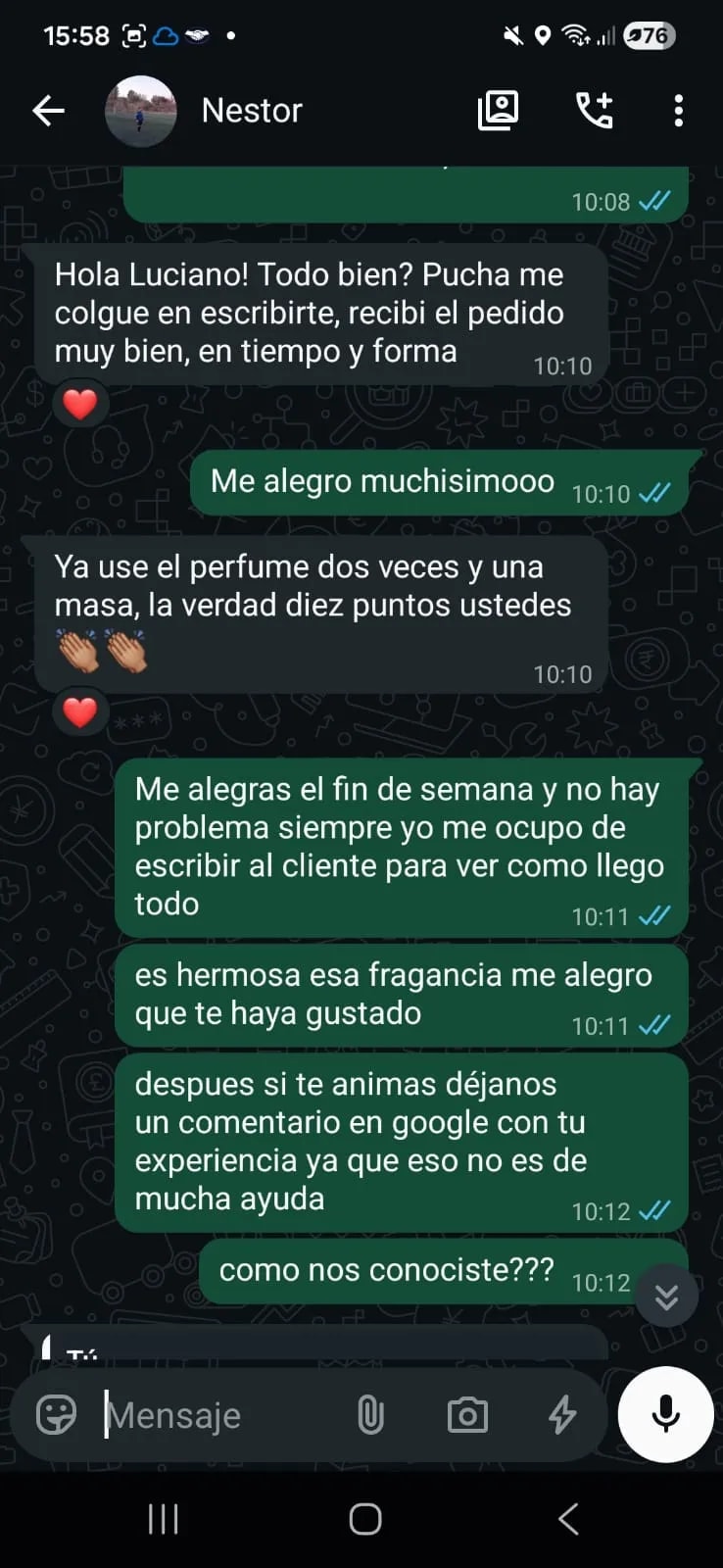 Reseña de Néstor — pedido en tiempo y forma, diez puntos
