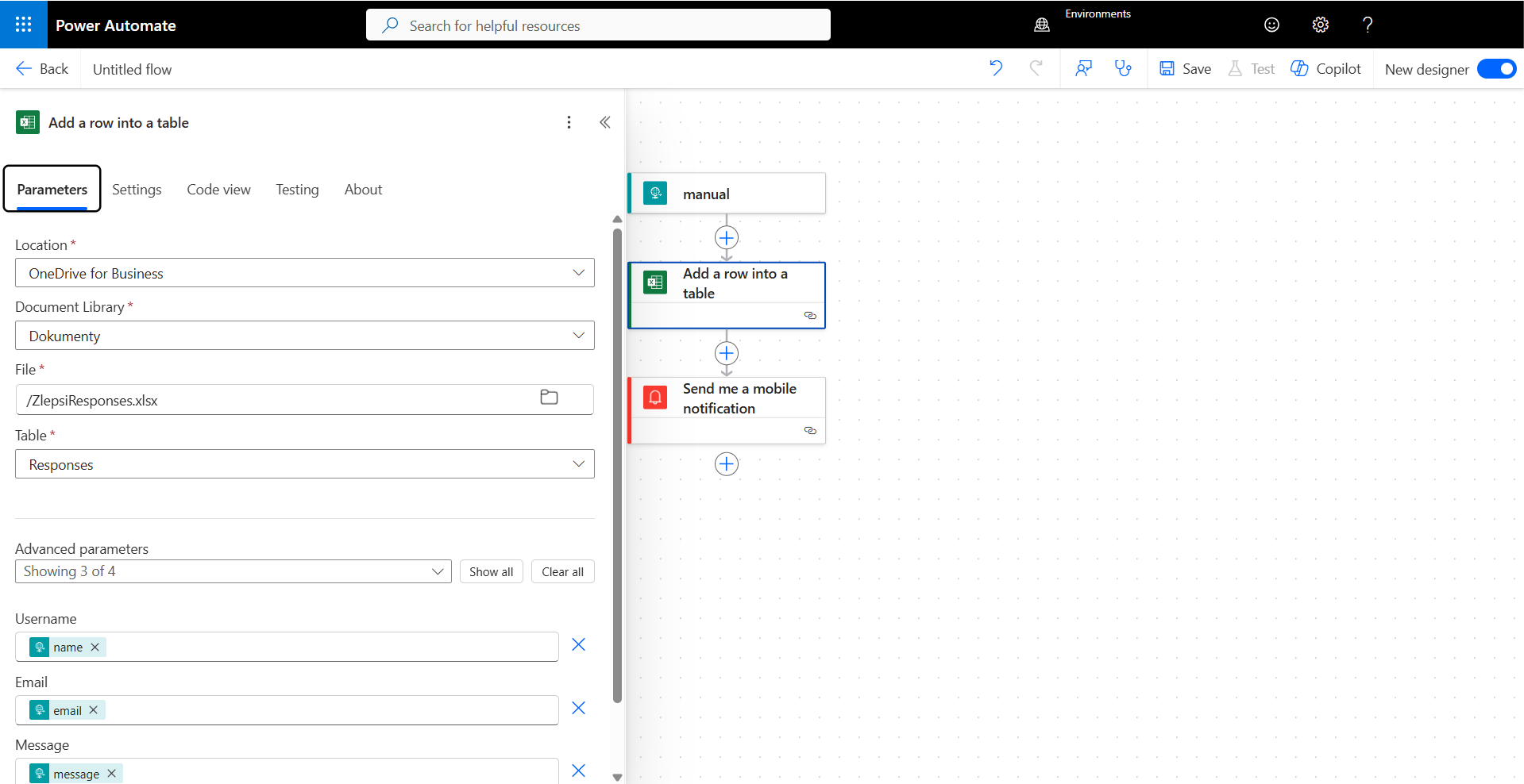 Připravený tok v Power Automate