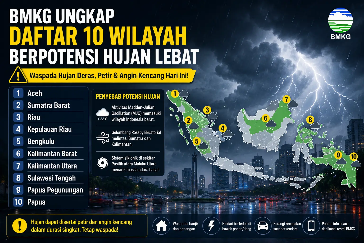 BMKG Ungkap Daftar 10 Wilayah Berpotensi Hujan Lebat