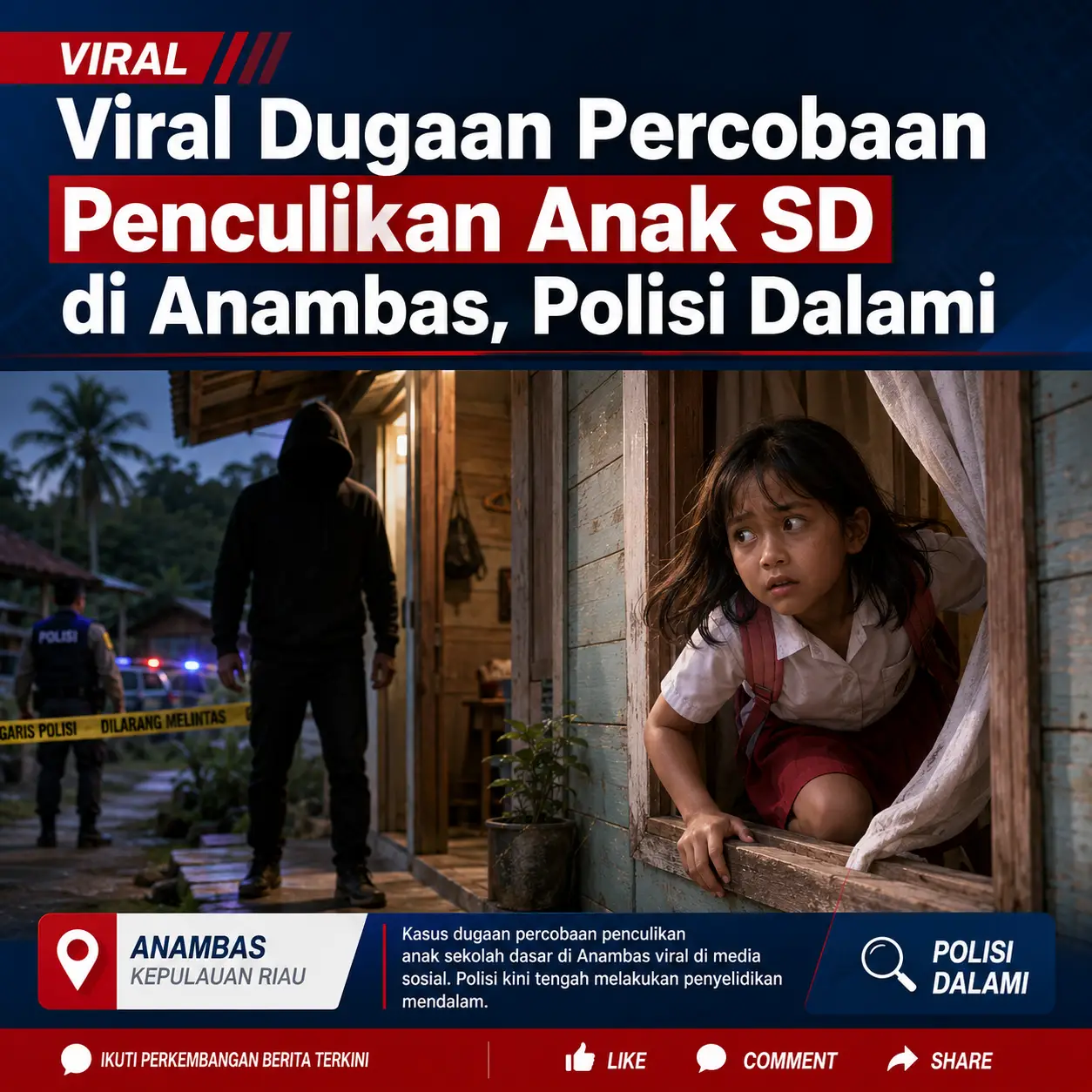Viral Dugaan Percobaan Penculikan Anak SD di Anambas, Polisi Selidiki Pria Misterius