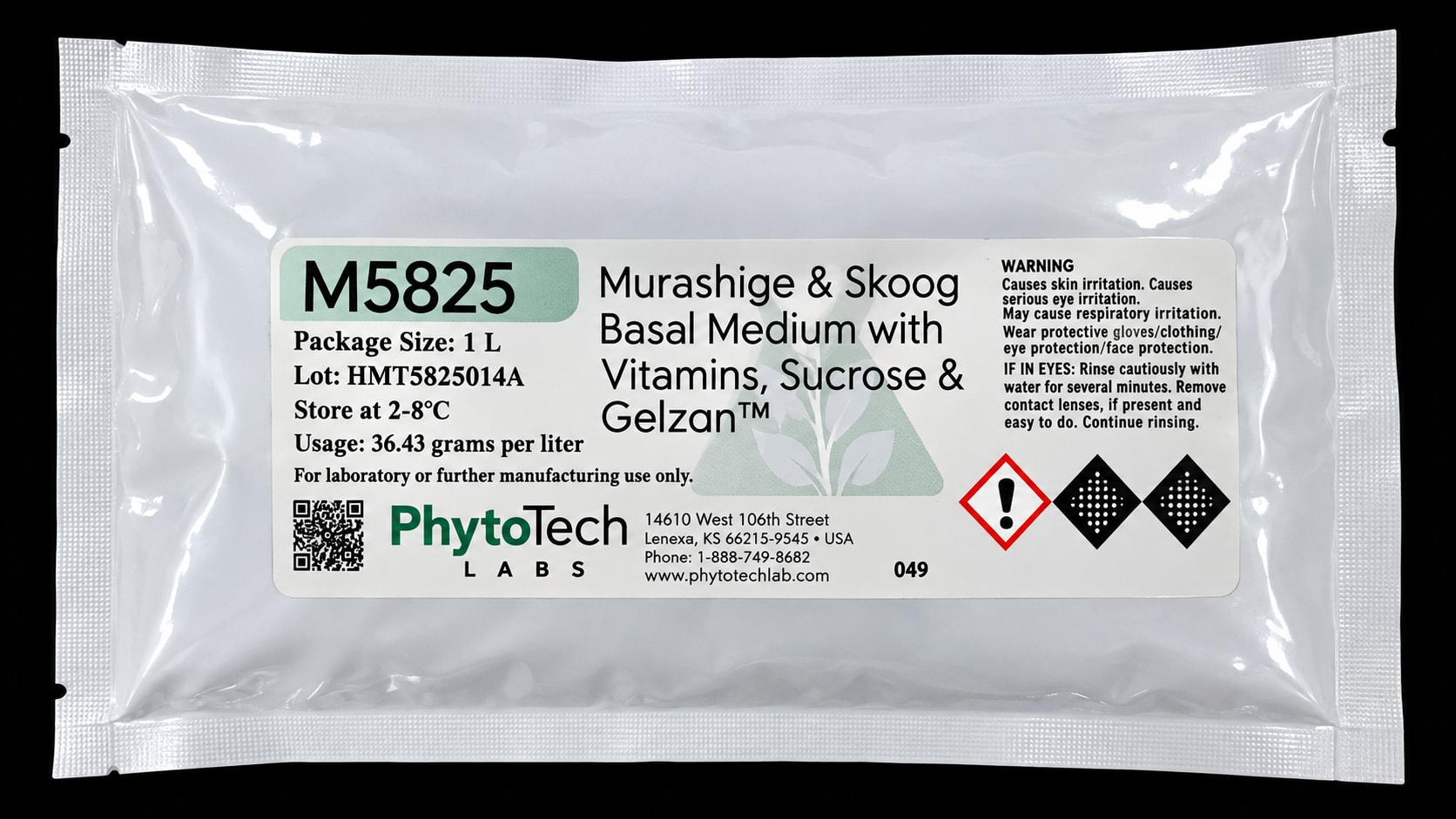 Murashige & Skoog Basal Medium with Vitamins, Sucrose, & Gelzan 1L