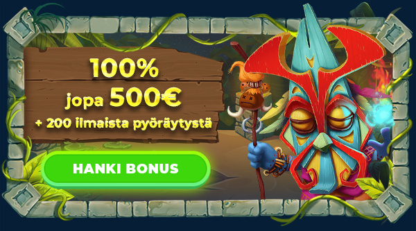 100% jopa 500€ + 200 ilmaista pyöräytystä