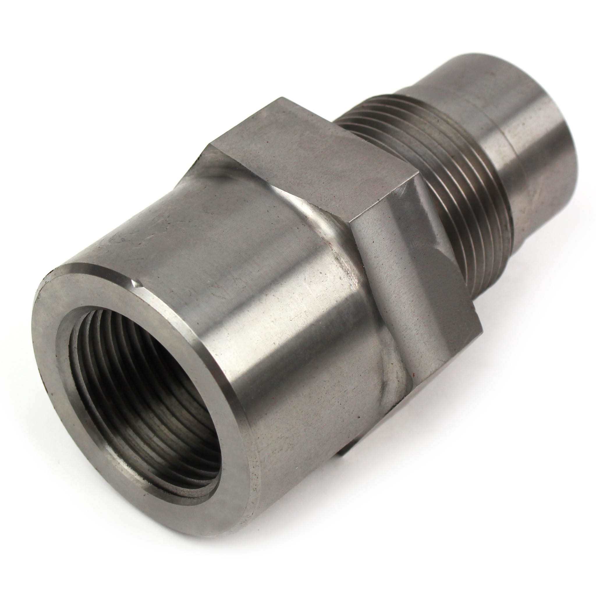 Nozzle Thread Adapter, 1-1/2"-12 Male Thd 27/32" RO, 1.44" Thd Length, 1-3/4"-8 Female Thd, Newbury