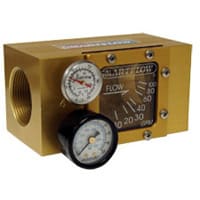 Flowmeter, 1-1/2" NPT, 100 gpm, Aluminum Body, Thermometer and Pressure Gauge (100 psi)