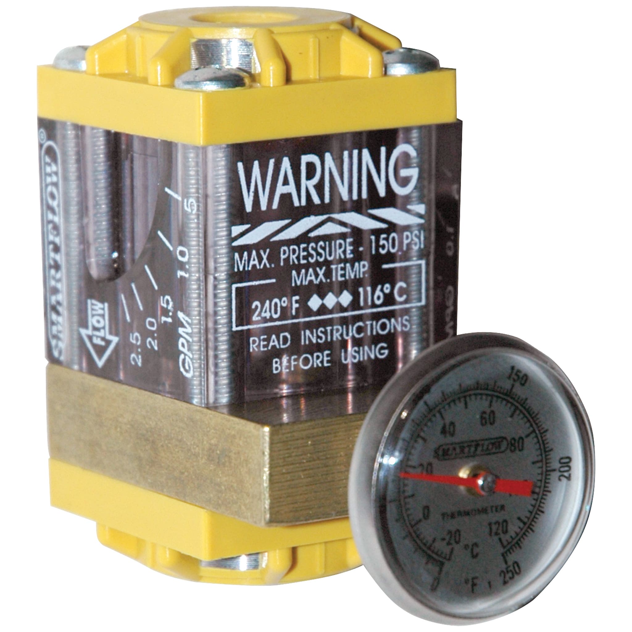 Flow Meter, 1/4" NPT, 2.5 gpm, Nylon, Thermometer - Image 2