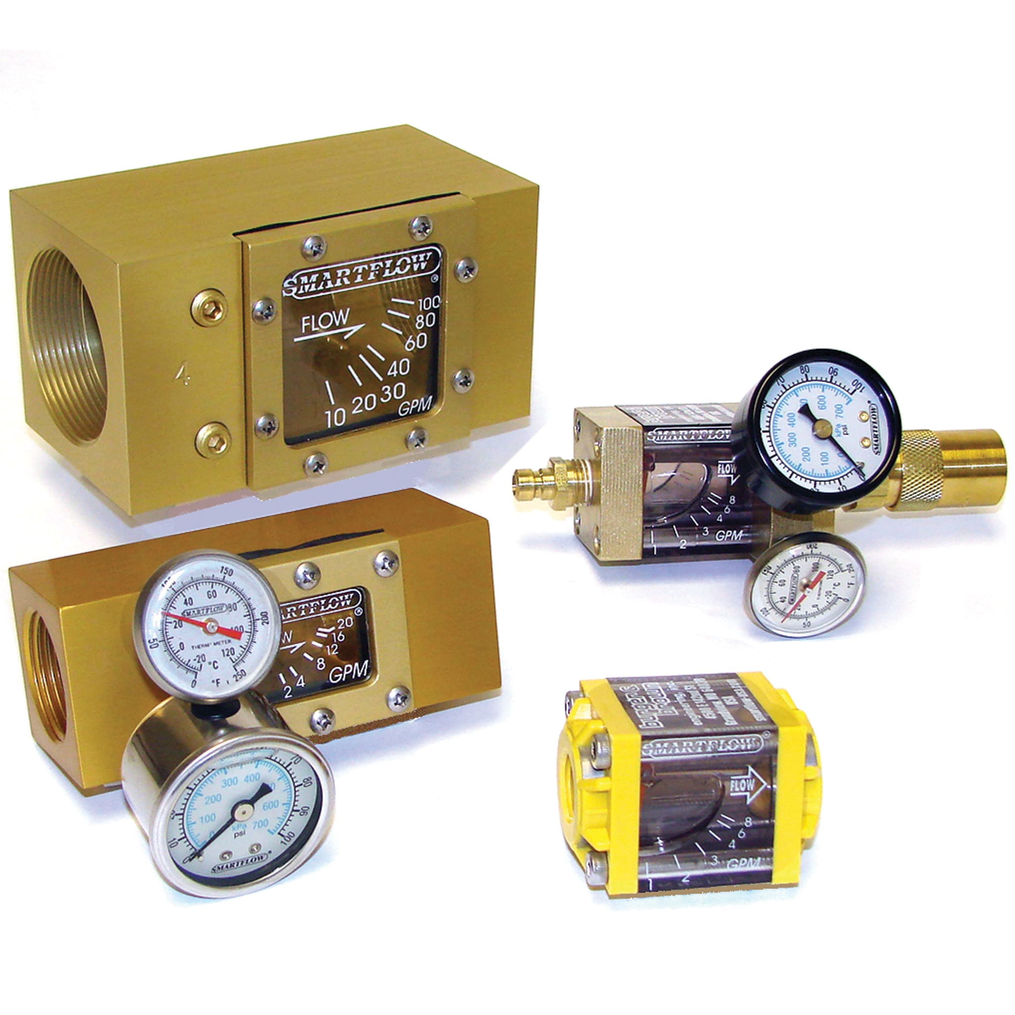 Flowmeter, 1-1/2" NPT, 100 gpm, Aluminum Body, Thermometer