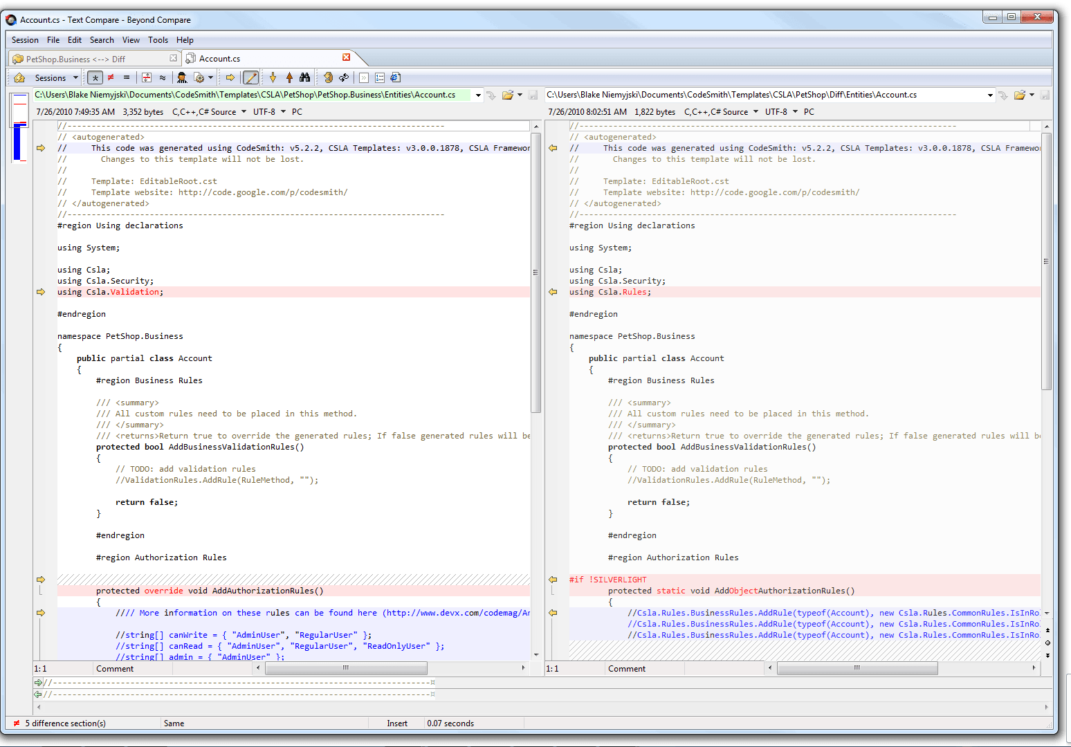 Account.cs - Text Compare