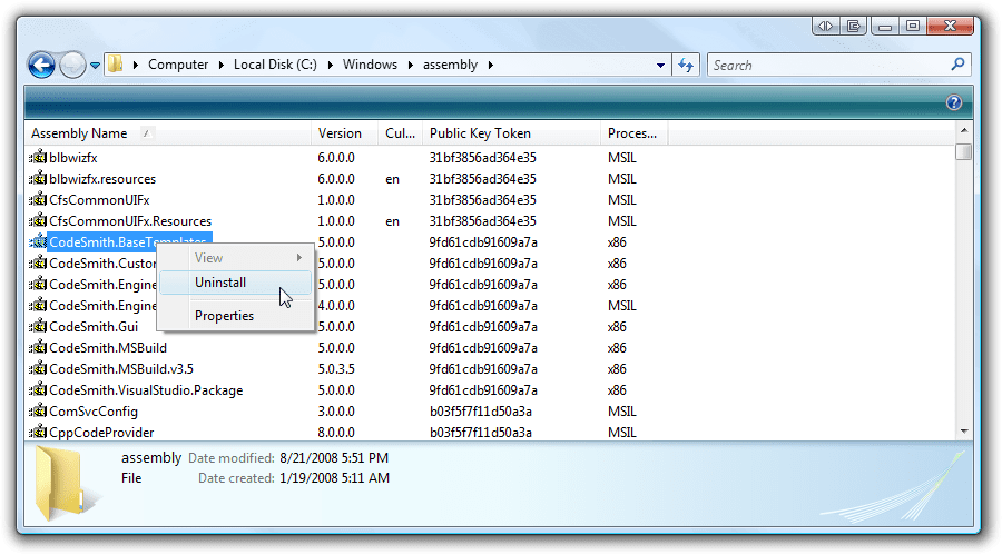 GAC Assembly Uninstall