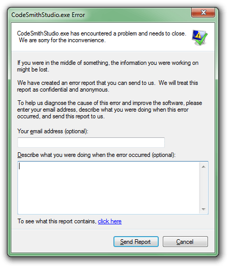 CodeSmith Studio Error Dialog