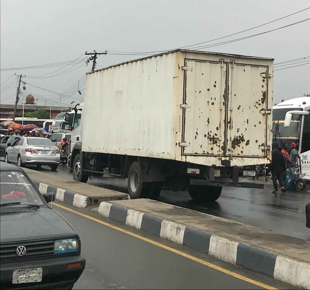Moving truck on Nigerian highway from Port Harcourt to Lagos