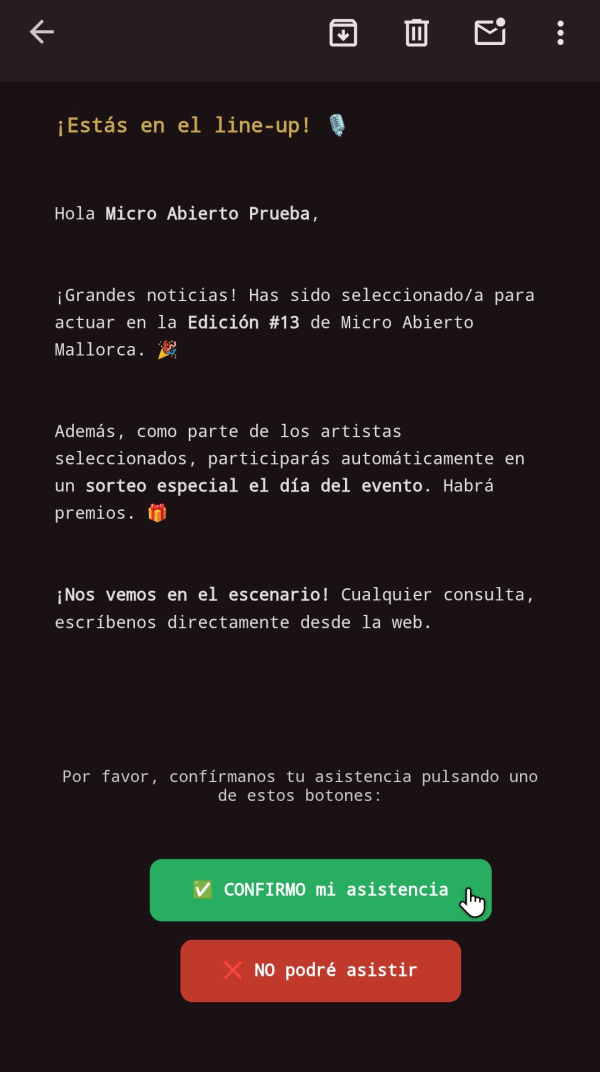 Notificación por correo