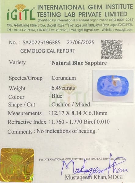 Natural Blue Sapphire 6.49 cts