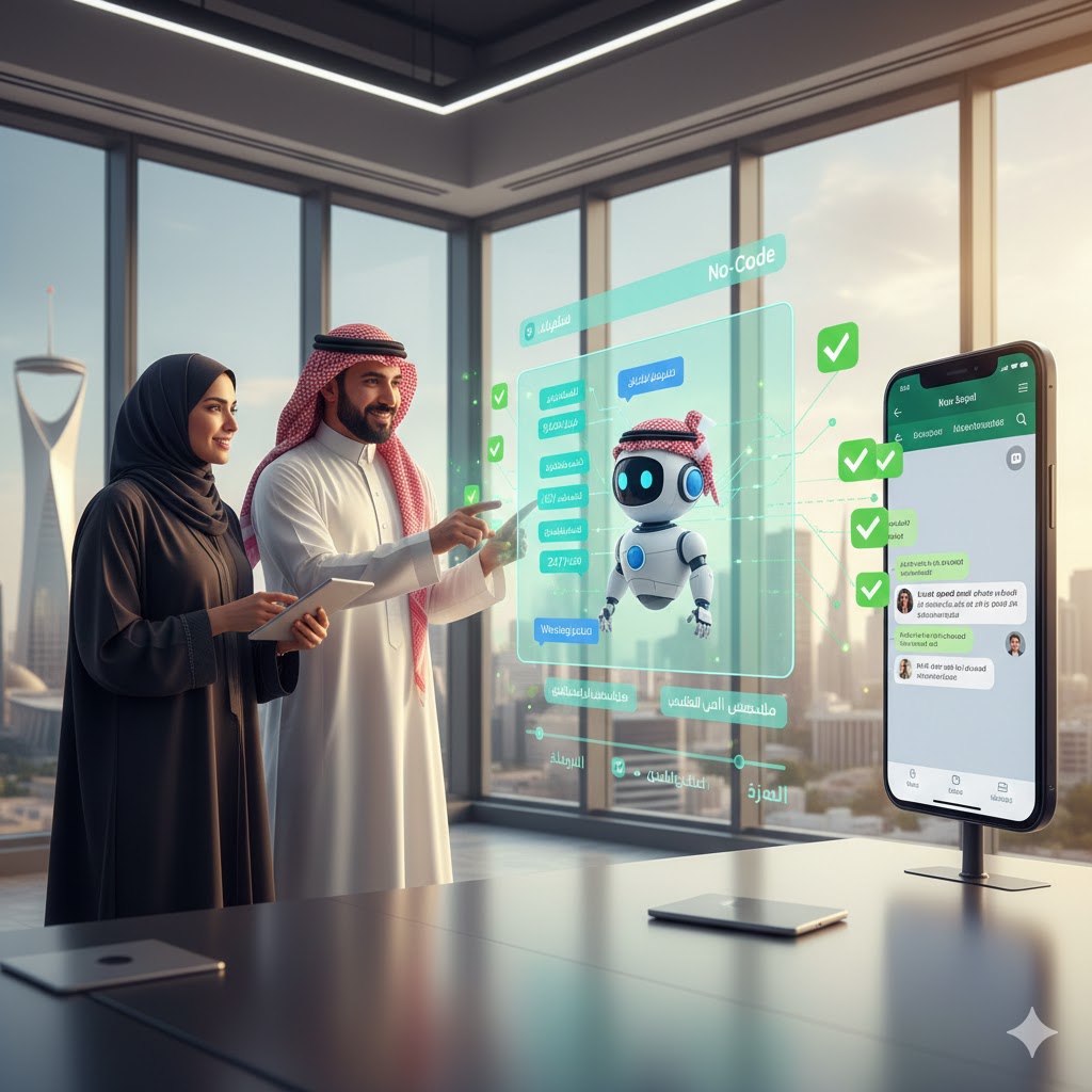 اكتشف كيف يساعد الشات بوت بدون كود الشركات في السعودية على تحسين خدمة العملاء وتقليل التكاليف بدون أي خبرة برمجية.