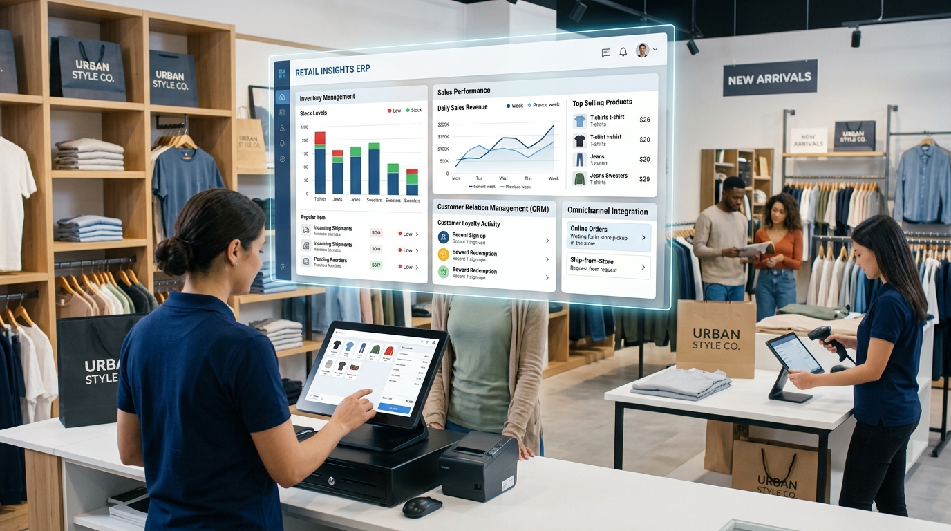 اكتشف كيف يحول نظام ERP للمتاجر والتجزئة عملك في السعودية — ربط المخزون والمبيعات والمحاسبة في منصة واحدة متوافقة مع ZATCA.