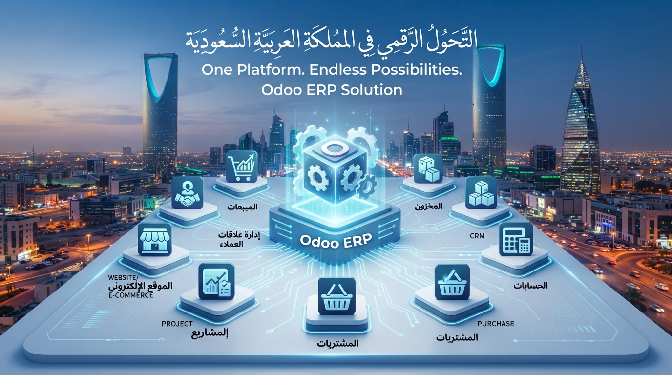 تعرف على نظام Odoo ERP في السعودية وكيف يوحد عمليات شركتك ويربط أنظمتك الداخلية. استشارة مجانية من ITC لتطبيق وتخصيص النظام.
