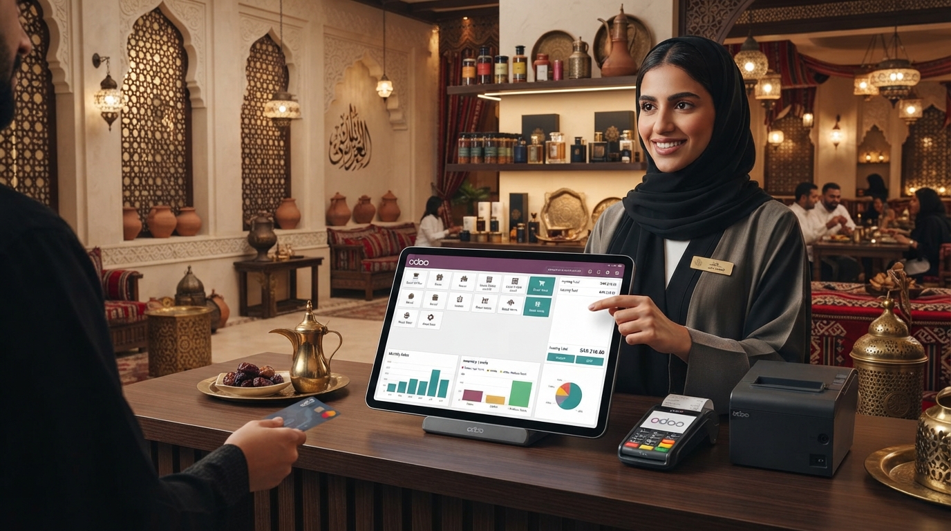 تعرف على نظام Odoo POS للمتاجر والمطاعم في السعودية، مزاياه، استخداماته، وأفضل ممارسات التطبيق المتوافقة مع الفوترة الإلكترونية. استشارة مجانية من ITC.