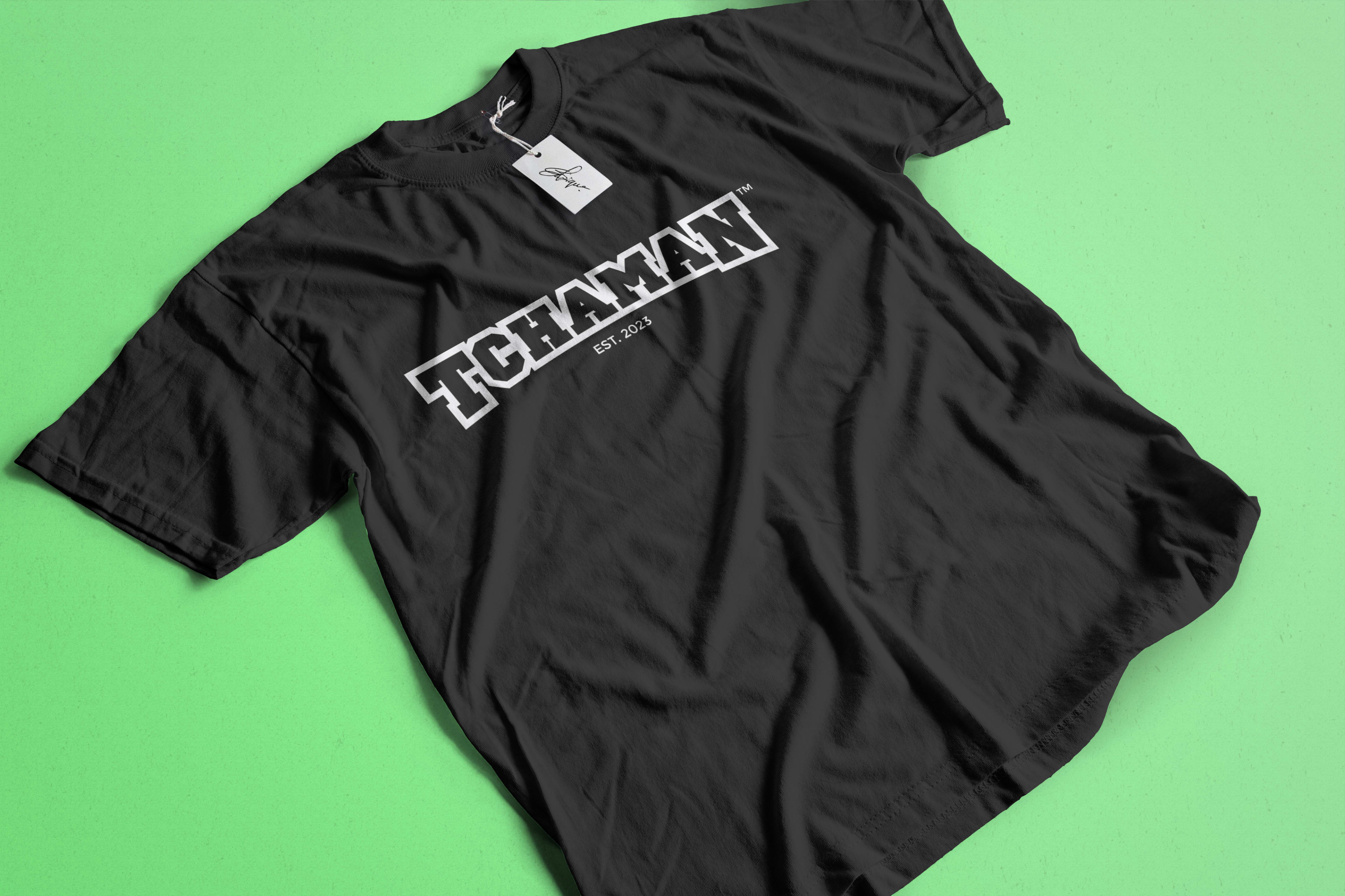 Tchanman black t-shirt merchandise design