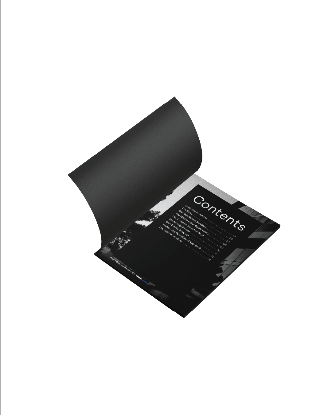 Xhed company profile table of contents page design
