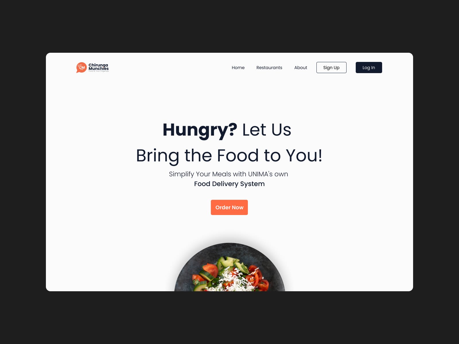 Chirunga Munchies food delivery platform home page design