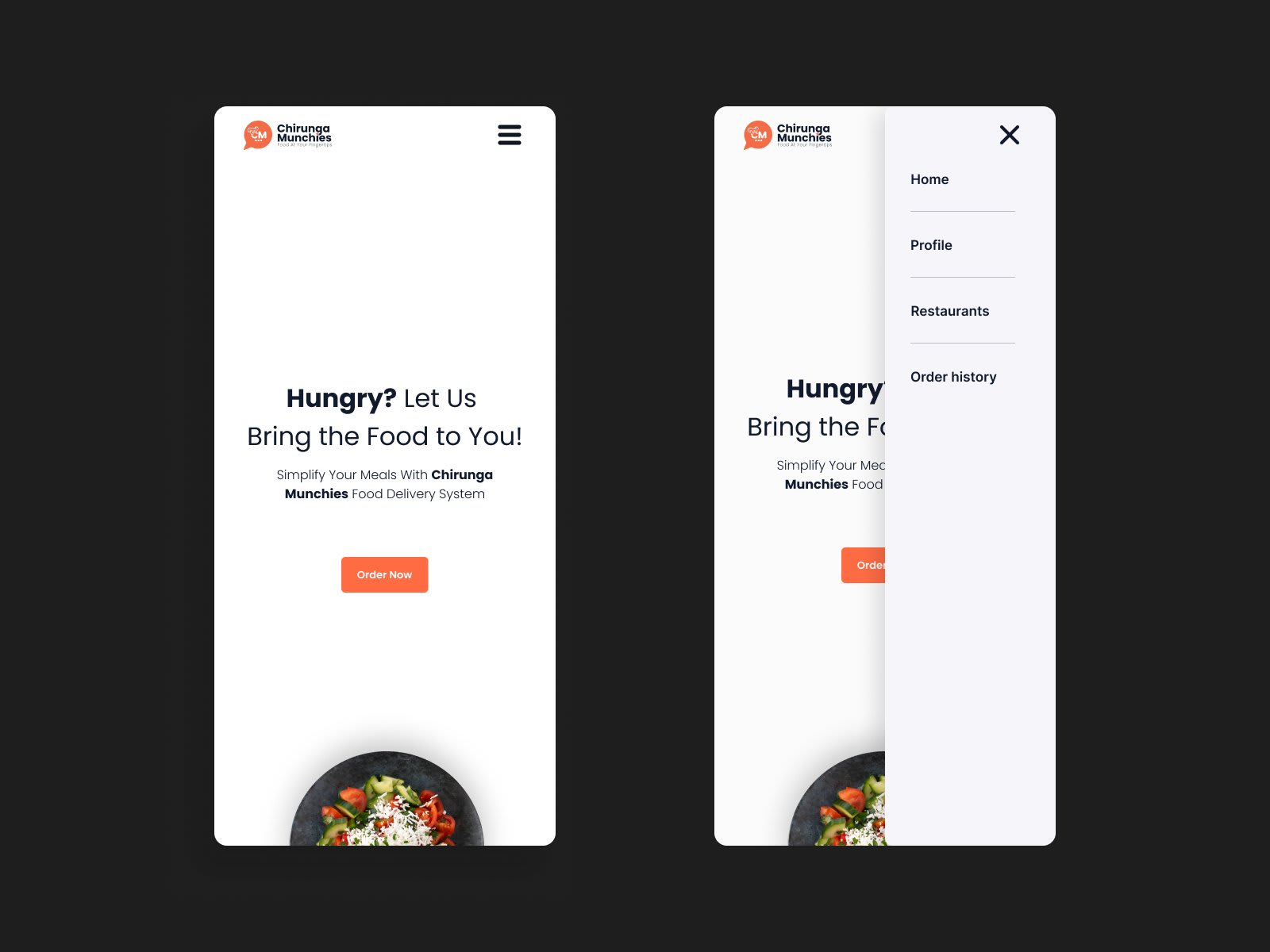Chirunga Munchies mobile login screen mockup