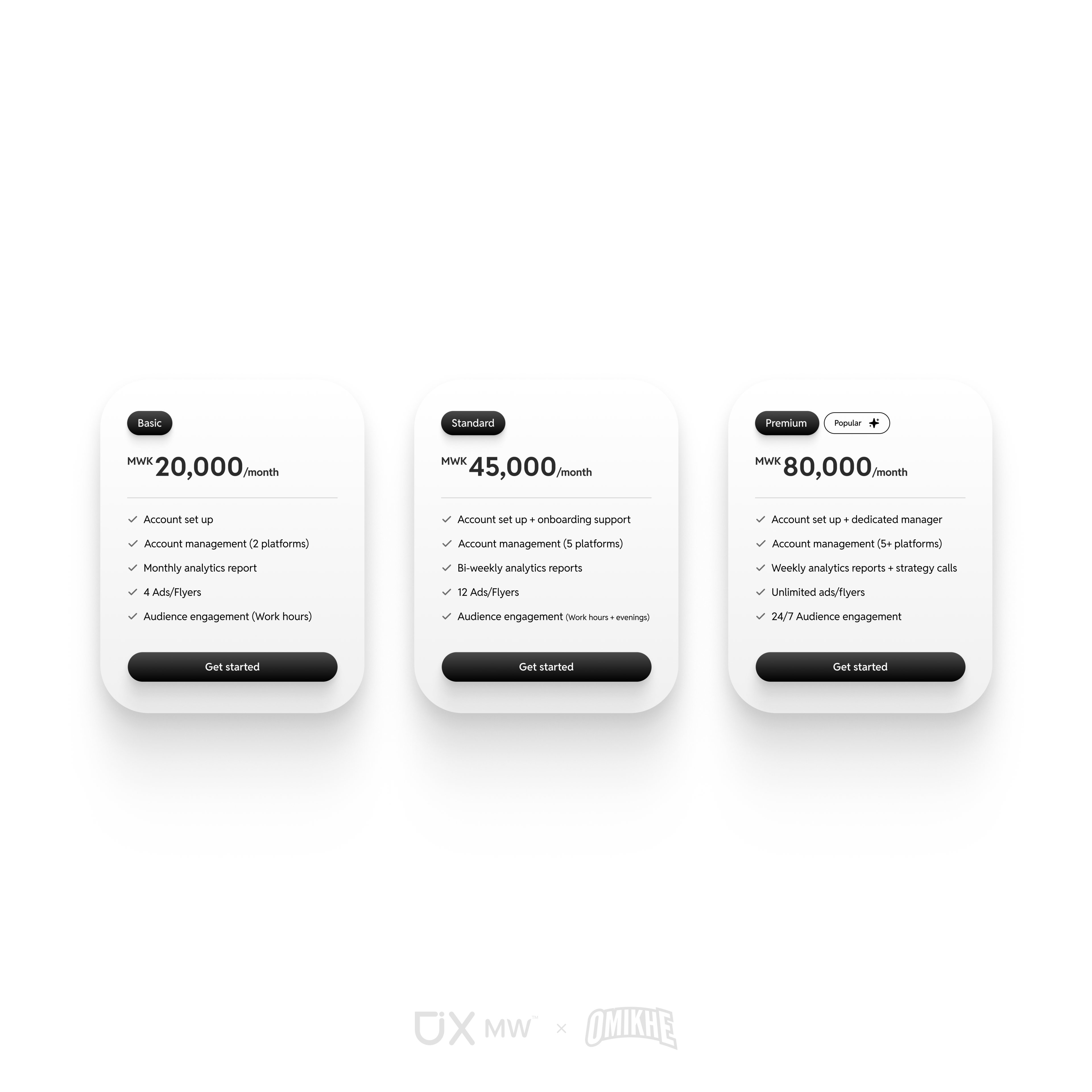 Dark theme SaaS pricing cards UI component layout