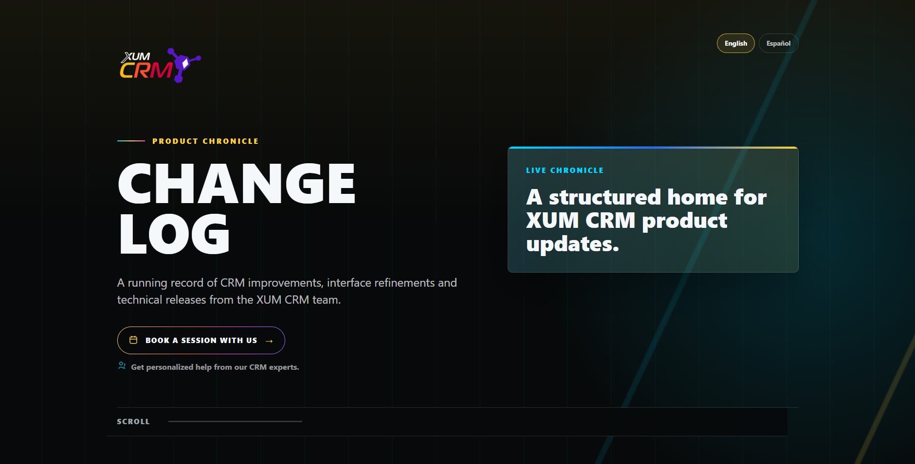 XUM CRM Changelog page preview