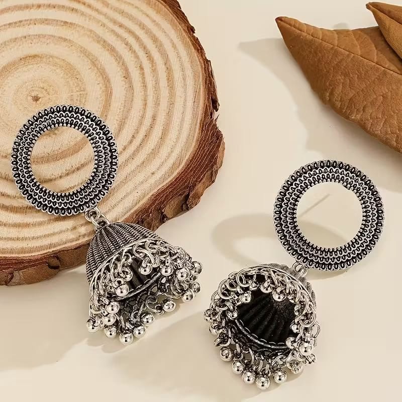 Vintage Jhumka Earrings – Round Bell Tassel Design for Women