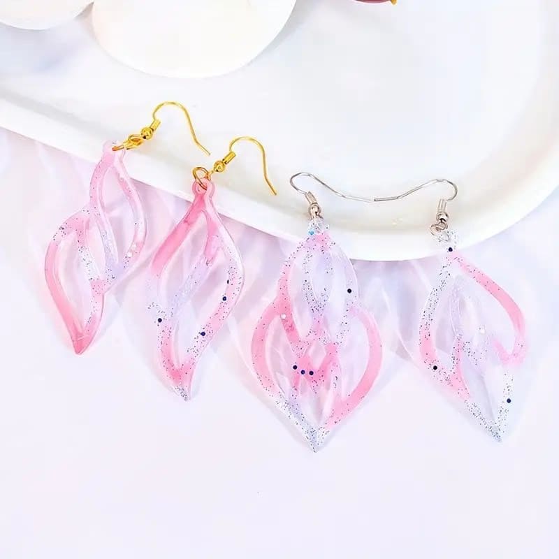 Resin Drop Earrings – Pink, Orange & Silver Sparkle