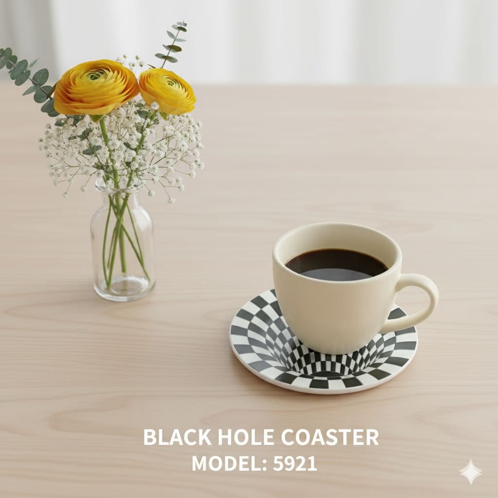 3D Illusion Checkered Resin Coaster – Handmade Optical Art Table Decor