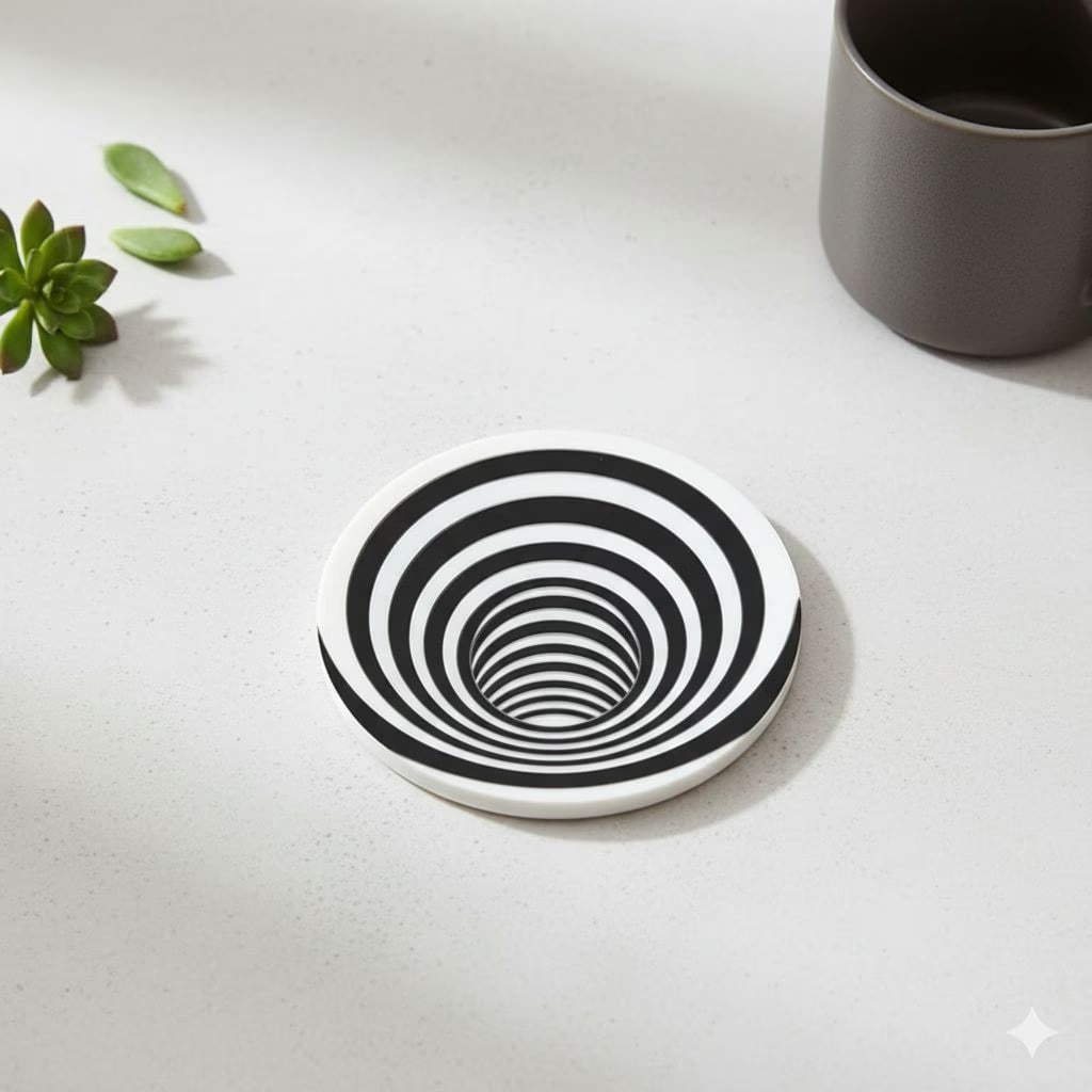 3D Tunnel Illusion Resin Coaster – Handmade Optical Art Table Decor