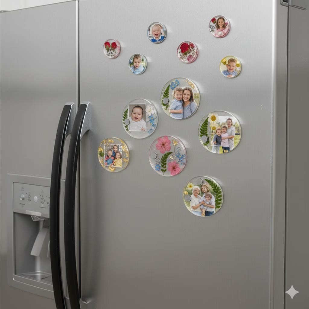 Custom Photo Resin Fridge Magnets | Personalized Family Picture Magnets | Round Refrigerator Decor & Gifts