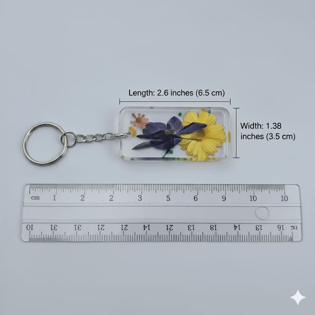 Personalized Baby Photo & Pressed Flower Resin Keychain | Rectangular Floral Picture Keyring