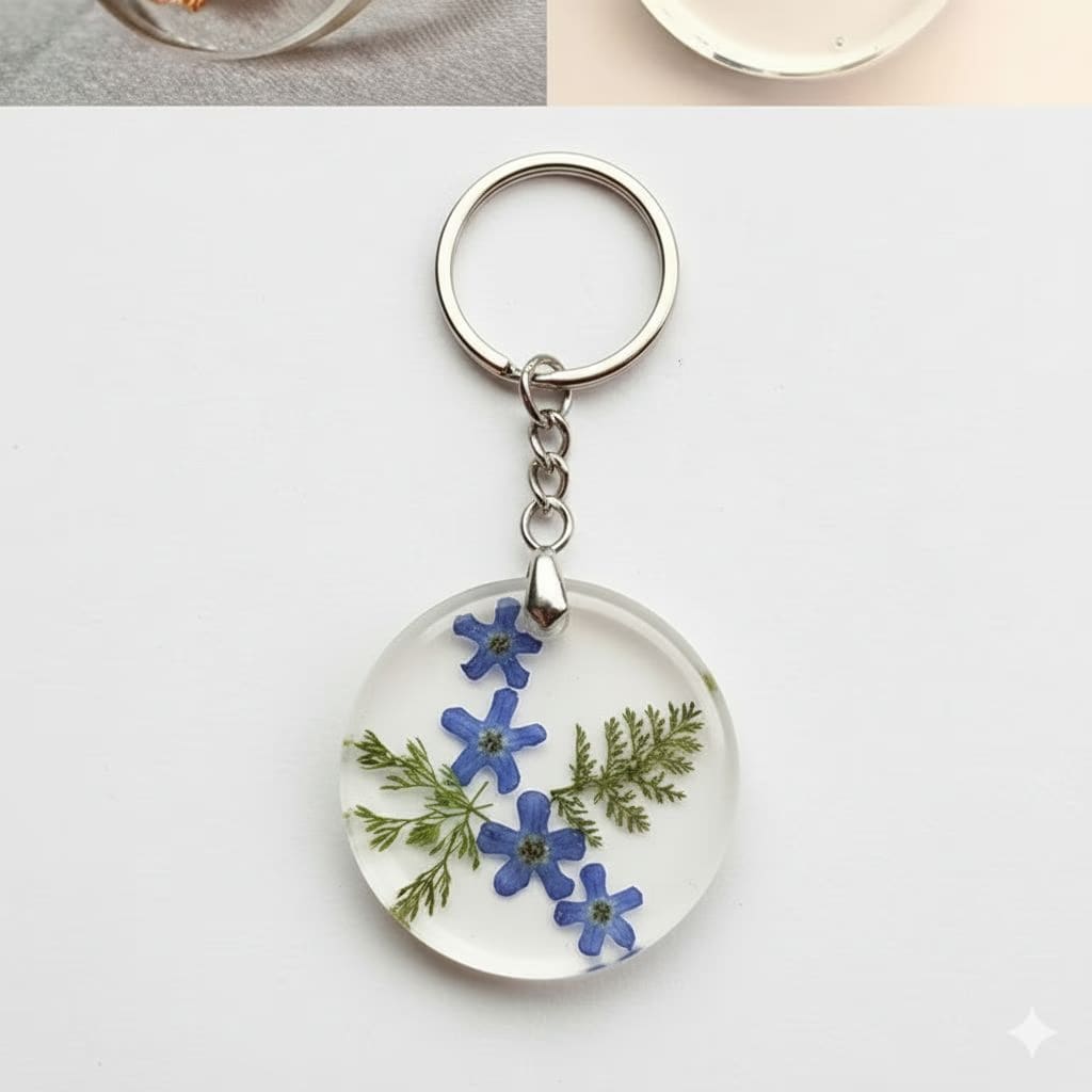 Custom Photo & Pressed Flower Resin Keychain | Personalized Round Picture Keyring | Memorial & Everyday Gift