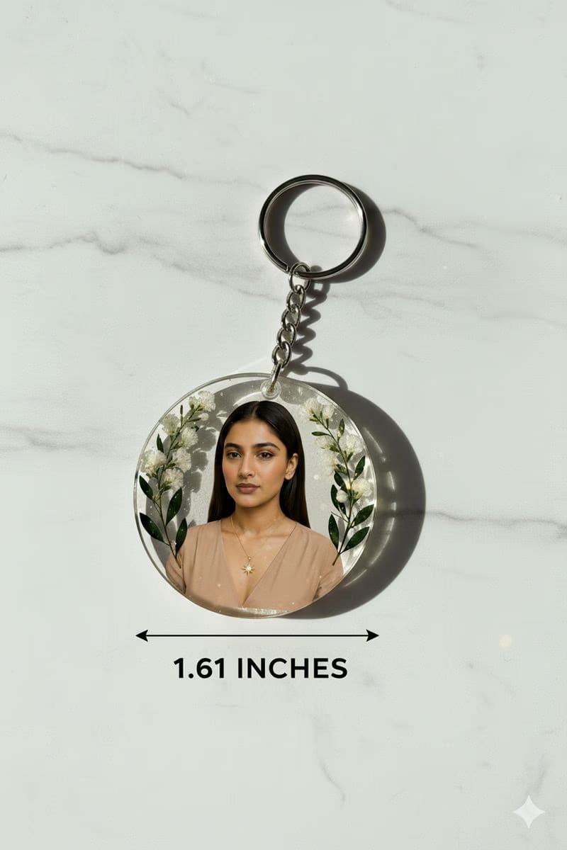 Custom Photo & Pressed Flower Resin Keychain | Personalized Round Picture Keyring | Memorial & Everyday Gift