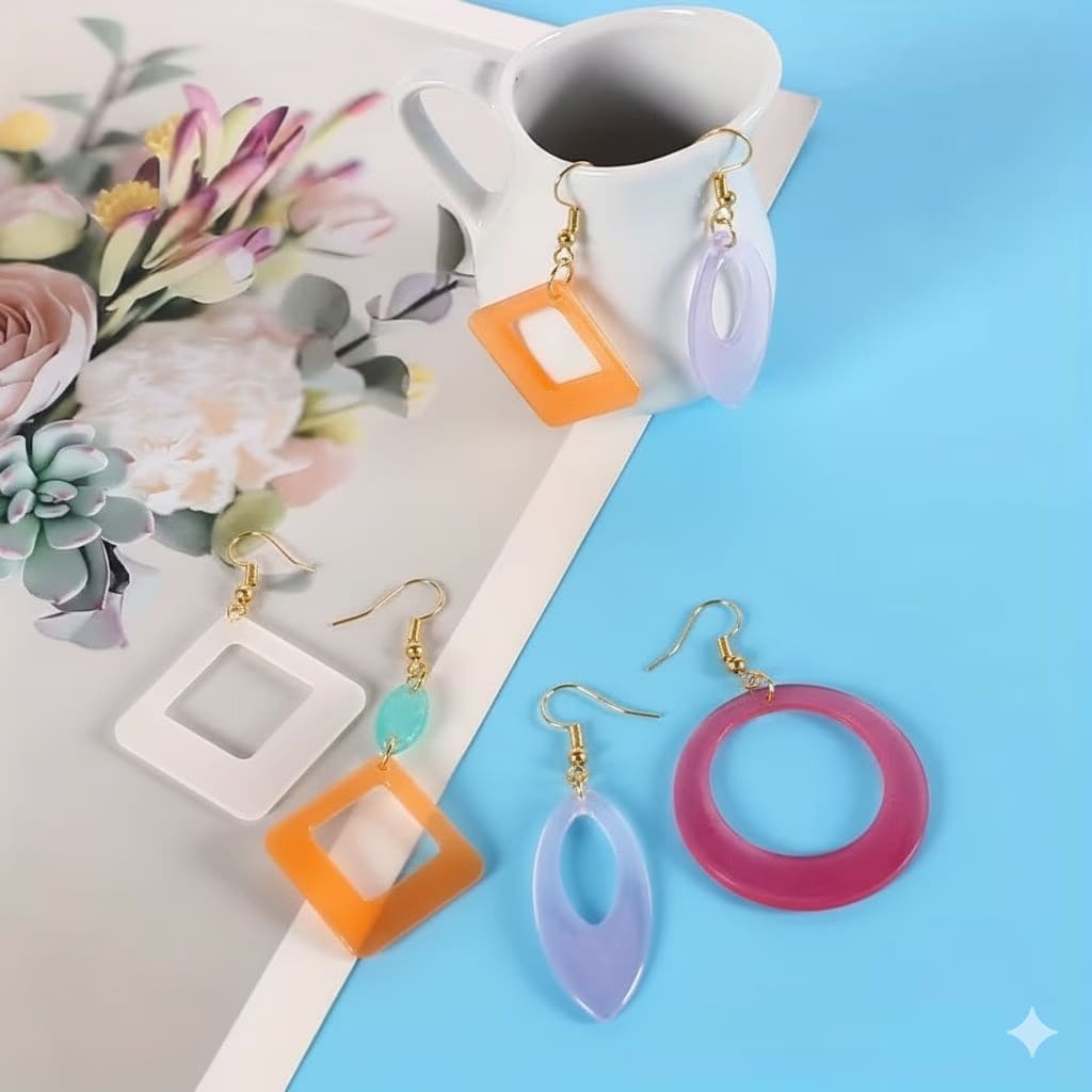 Modern Geometric Resin Drop Earrings | Lightweight resin Hoop & Dangle Jewelry | Colorful Statement Fashion Accessories