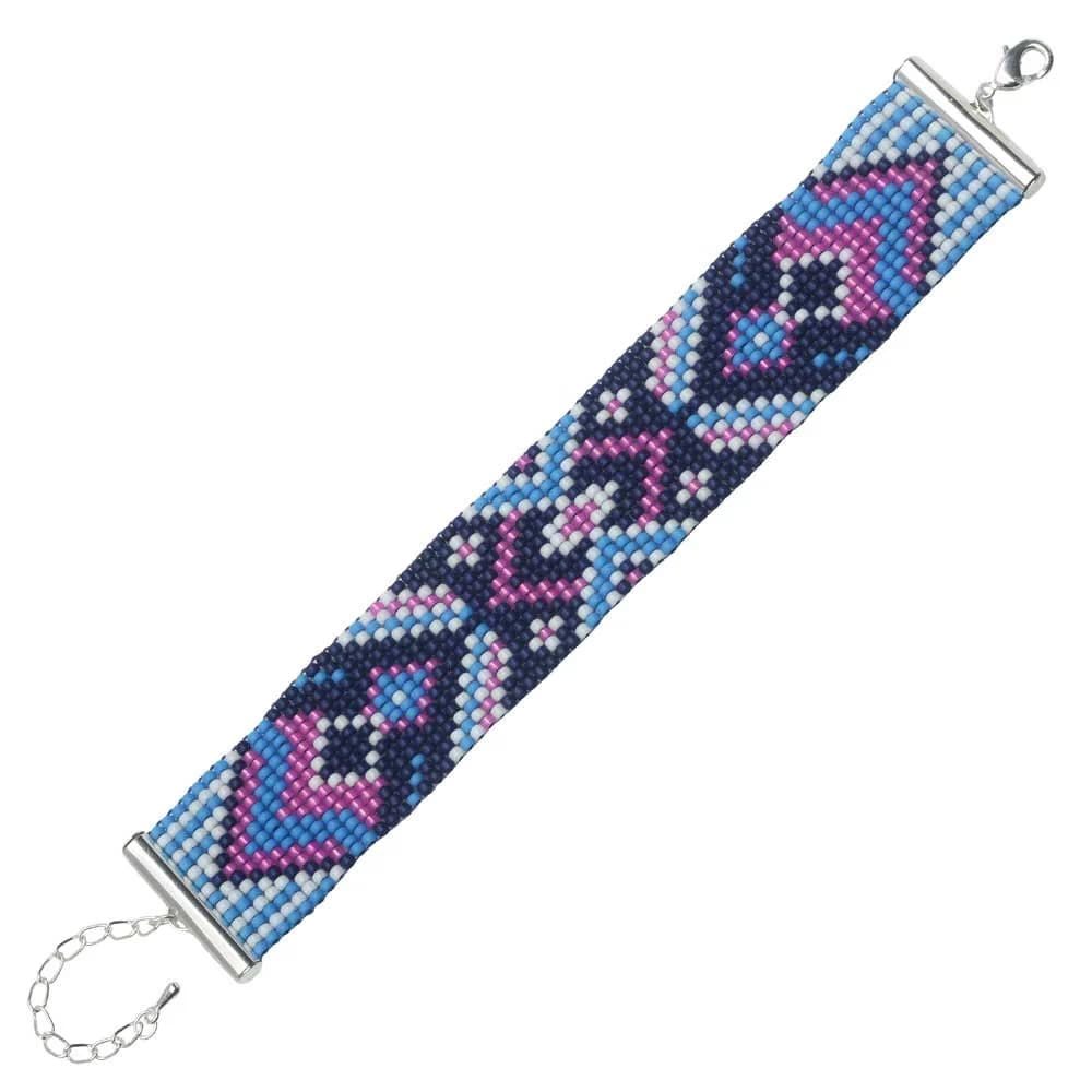Handmade Bead Bracelet – Blue & Purple Geometric Pattern