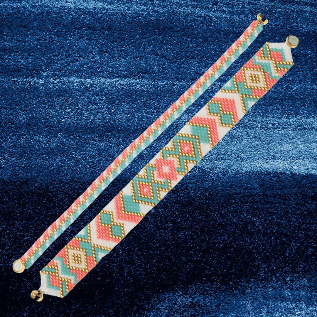 Colorful Boho Seed Bead Bracelet Duo - Pink & Blue