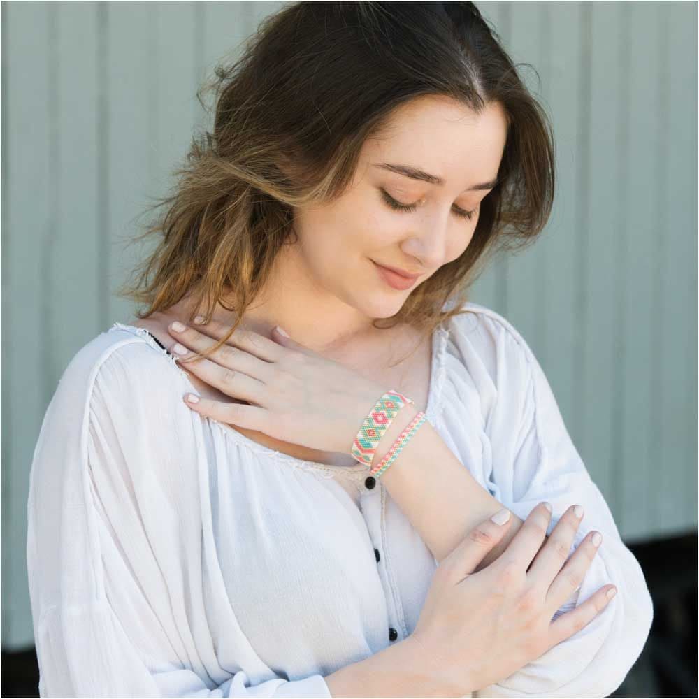 Colorful Boho Seed Bead Bracelet Duo - Pink & Blue