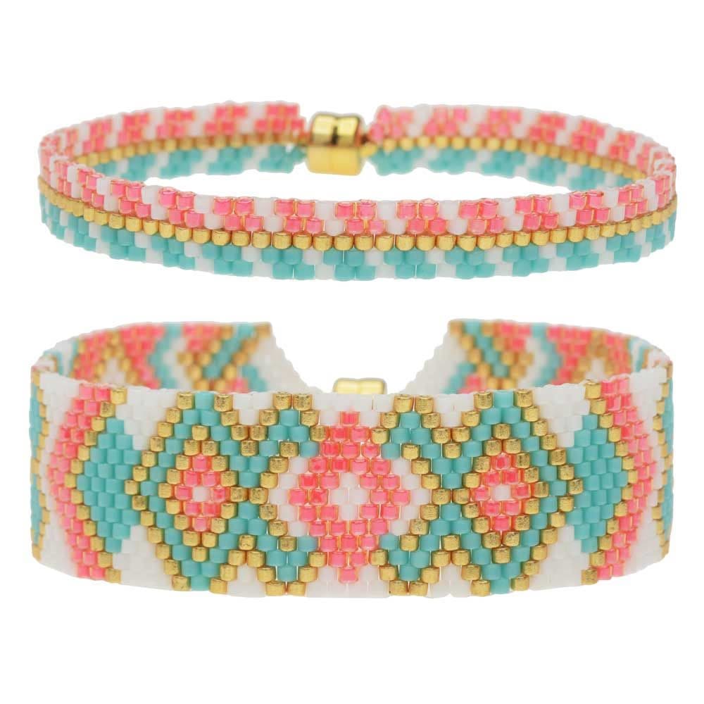 Colorful Boho Seed Bead Bracelet Duo - Pink & Blue