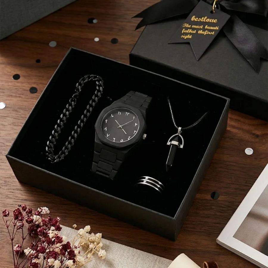 montre noire minimaliste à chiffres arabes