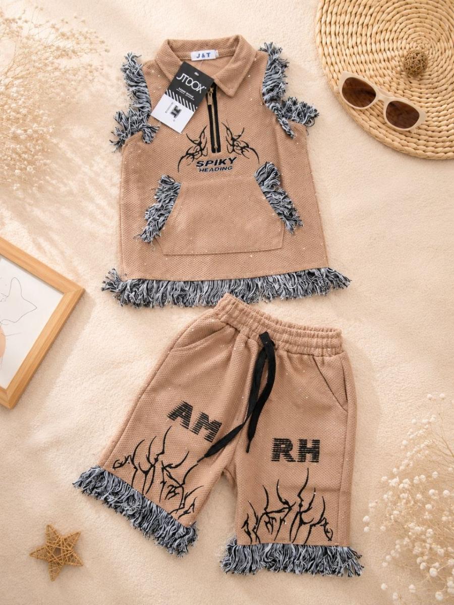 2-Piece Sleeveless Fringed Zip Vest  thumbnail 3