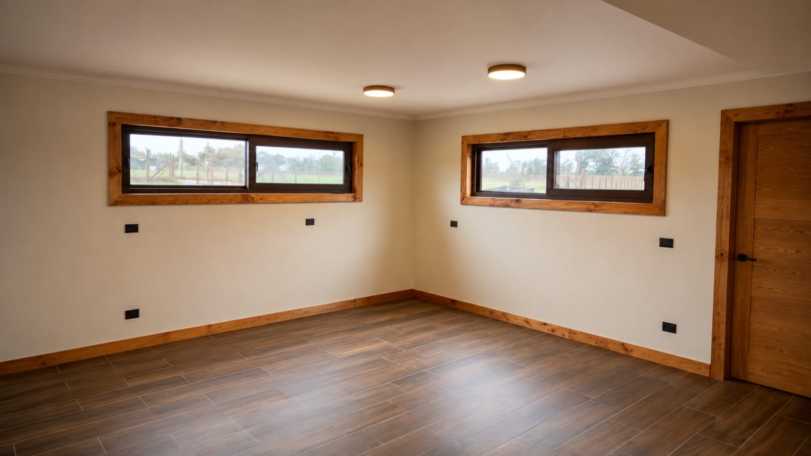 Interior de vivienda con puertas, marcos y terminaciones en madera