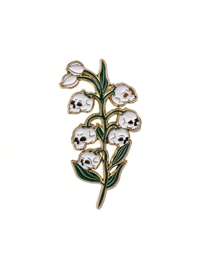 Pin esmaltado con estilo de flores de algodón y diseño de calavera