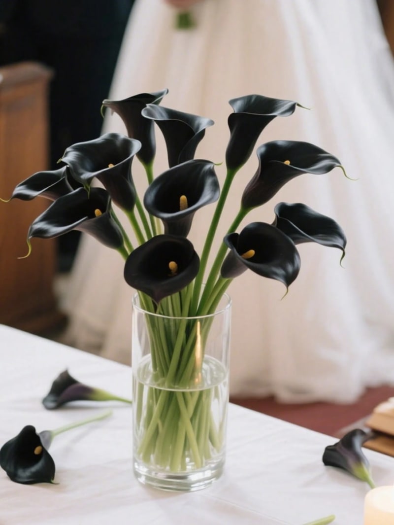 Set de 10 flores cala negras decorativas para un estilo gótico elegante