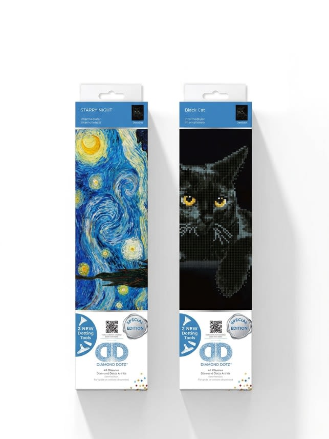 DiamondDotz de gato negro y La Noche Estrellada de Van Gogh en kit DIY
