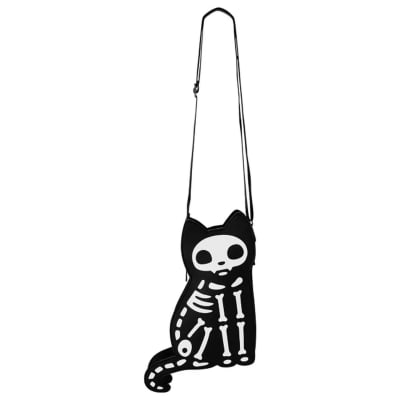 Bolso SkeleCat negro con diseño de gato esquelético