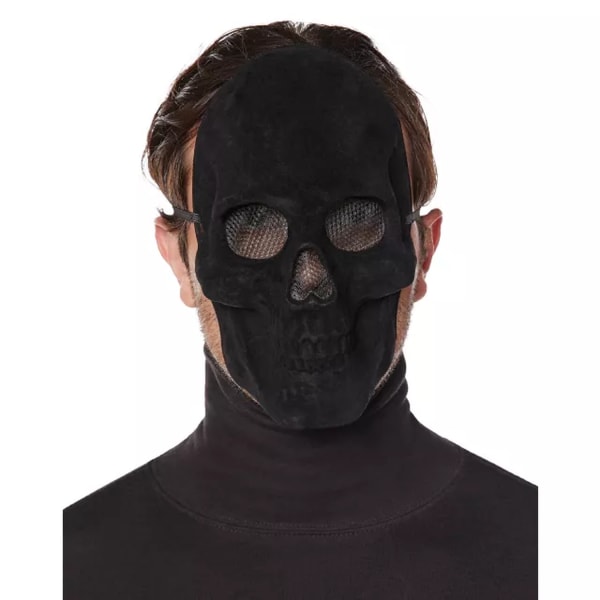 Máscara negra de gamuza con diseño de calavera para complementar tu disfraz