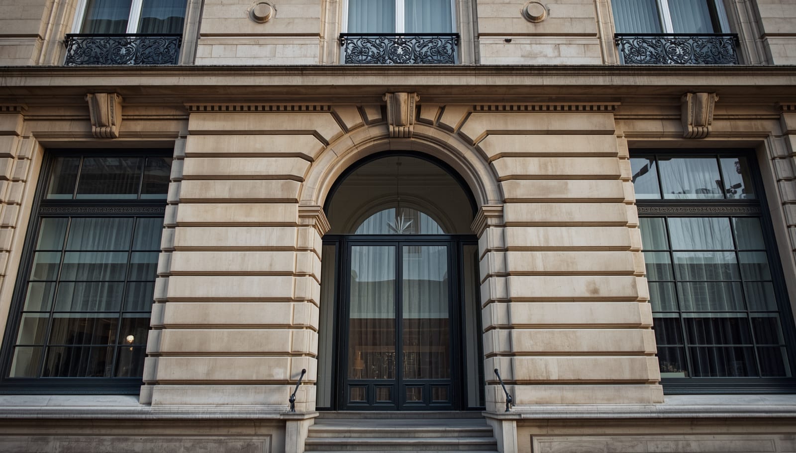 Façade institutionnelle sobre, ambiance Conseil national