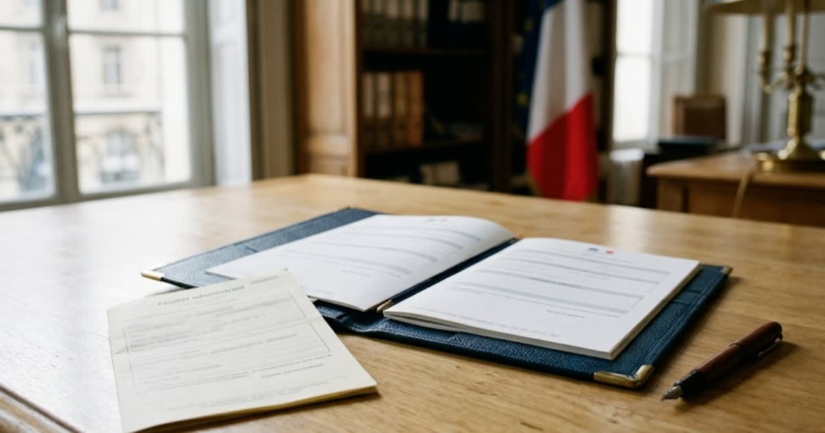 Document officiel sur bureau sobre, ambiance réglementaire